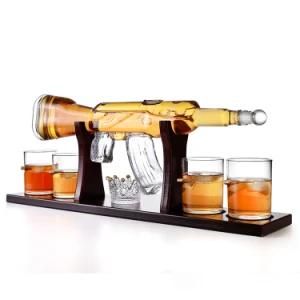 Transparent 750ml 800ml 1000ml Gun Shape Glass Spirit Liquor Bottle with Stopper