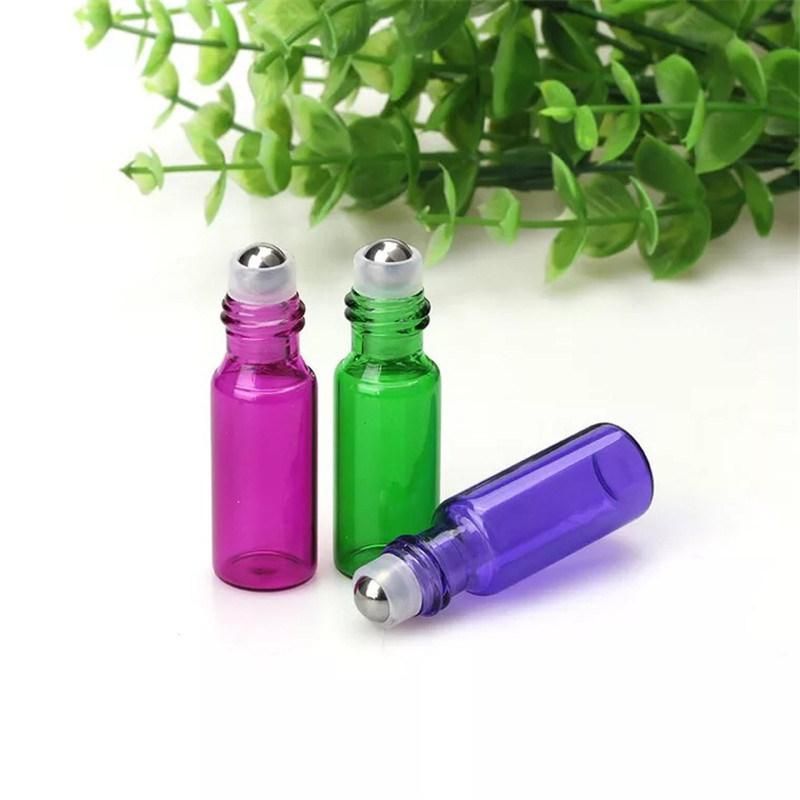 New Arrival 5ml Colorful Glass Roll on Bottle Empty Essential Oils Bottle Travel Perfume Glass Vials