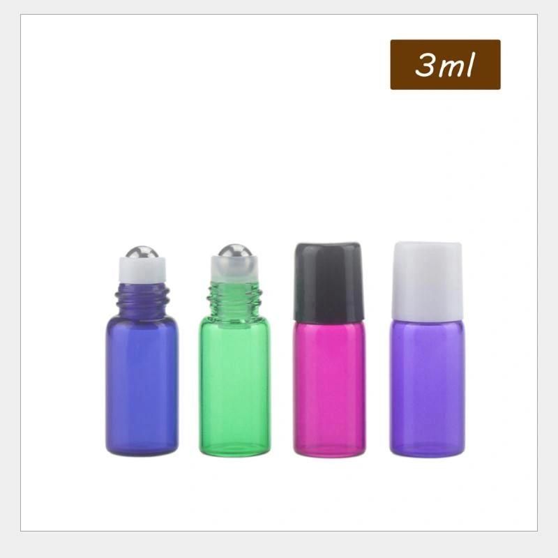 1/2/3ml Portable Roll on Bottle Empty Refillable Glass Bottle Container with Black Cap for Essential Oil Perfume Fragrance