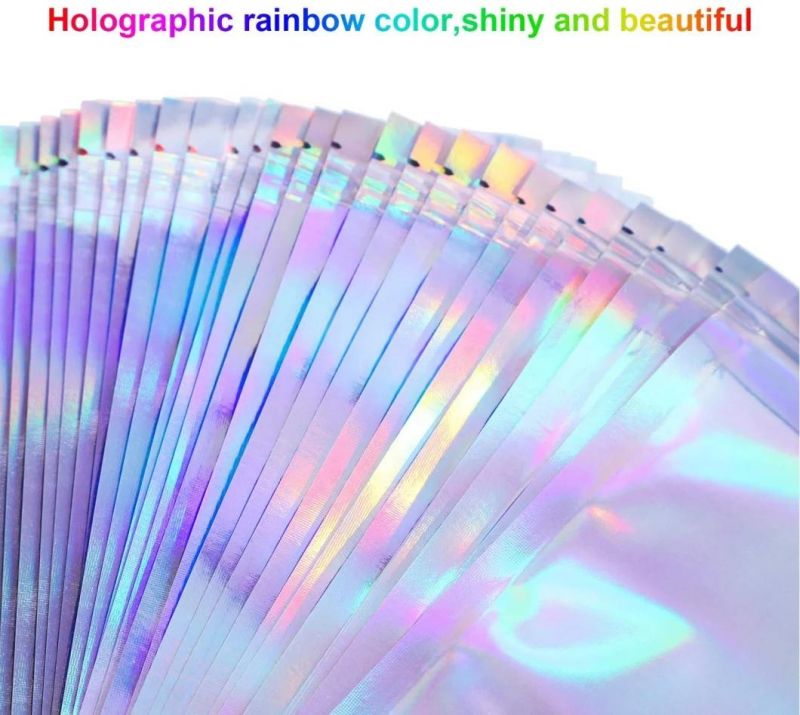 Custom Resealable Transparent Cosmetic Holographic Packaging Bag Pouch/Holographic Ziplock Bag Self Adhesive Makeup Zipper Bag