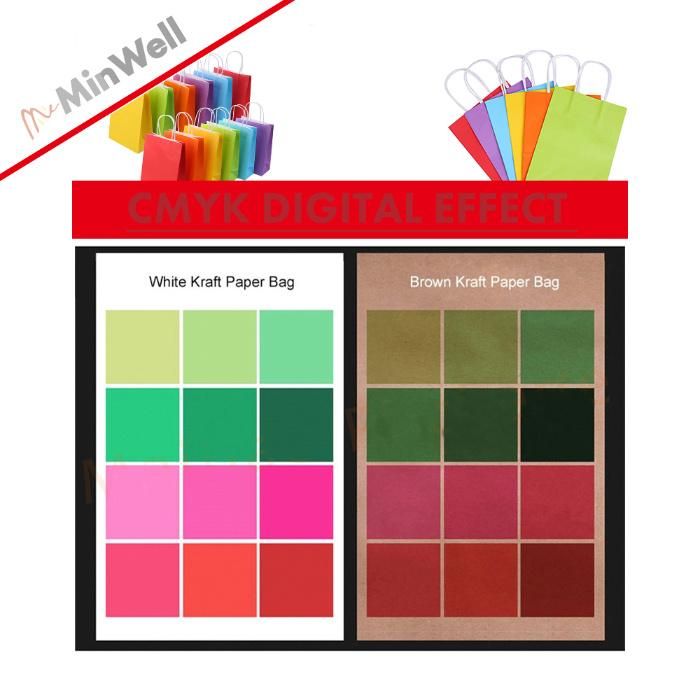 Minwell Mixed Colors Kraft Paper Bags with Handles Gift Bags, Craft Grocery Shopping Retail Party Favors Wedding Bags Sacks