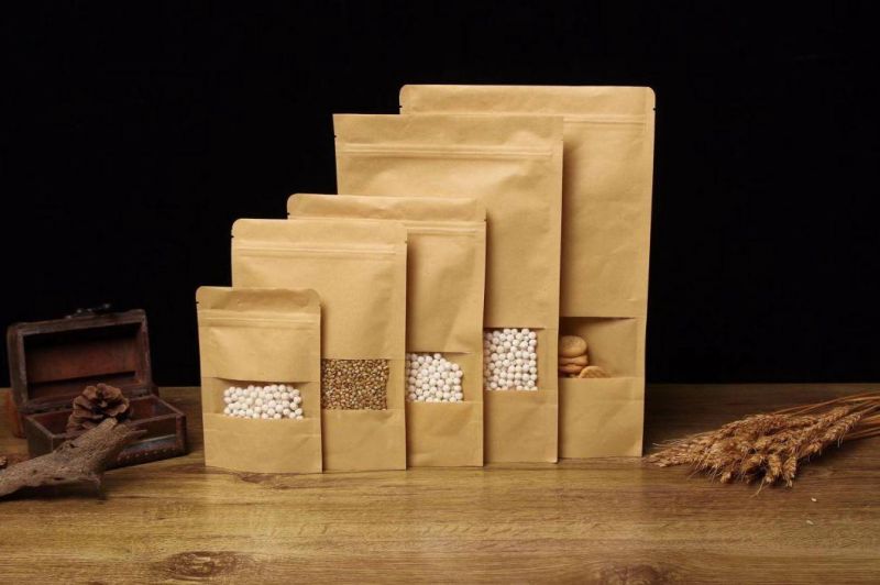 Stand up Kraft Paper Ziplock Bag with Clear Window