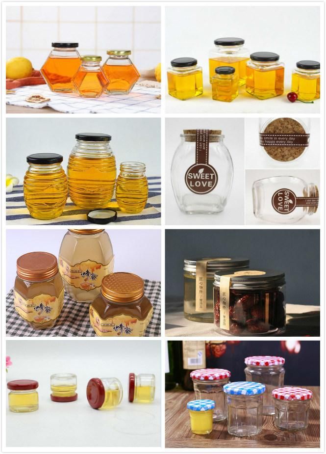 100ml 180ml 280ml 380ml Hexagonal Glass Bottle Honey Food Storage Jar with Metal or Bamboo Caps