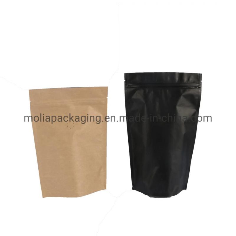 High Quality Eco Friendly Plastic Packaging Bags Customized Stand up Pouch Black Paper Bags with Zipper and Valve