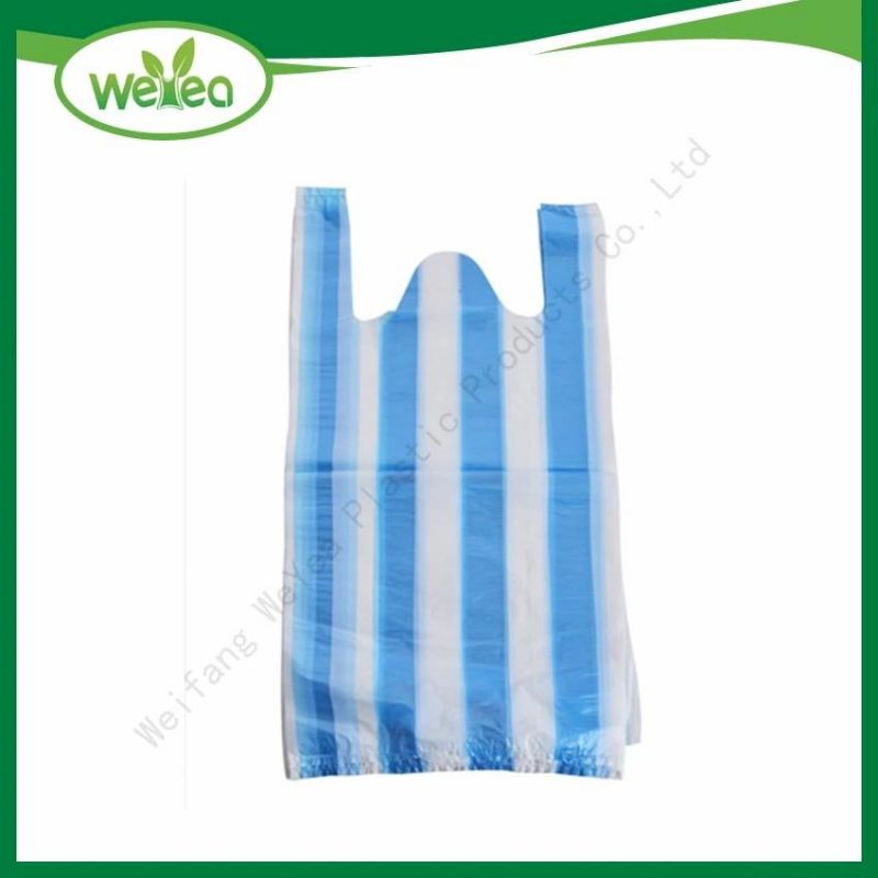 HDPE Wholesale Price High Strength Disposable PE Stripes Color Plastic T-Shirt Bag, Vest Handle Striped Bags