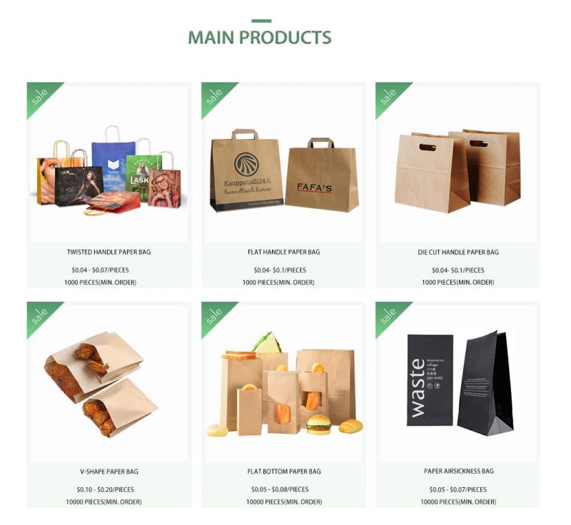 OEM Printed Wholesale Brown Fast Food Kraft Paper Bag