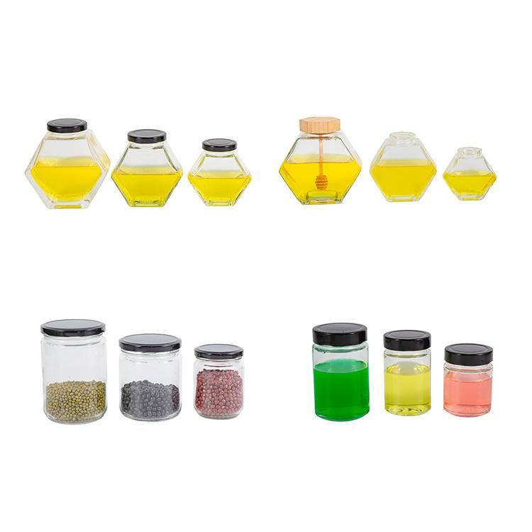 250ml Glass Bottle Hexagon Glass Honey Jam Bottles Containers Honeycomb Shape