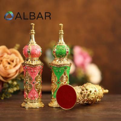 Round Caps Attar Oud Zamac Perfume Bottles with Glass Sticks Green Pink Gold