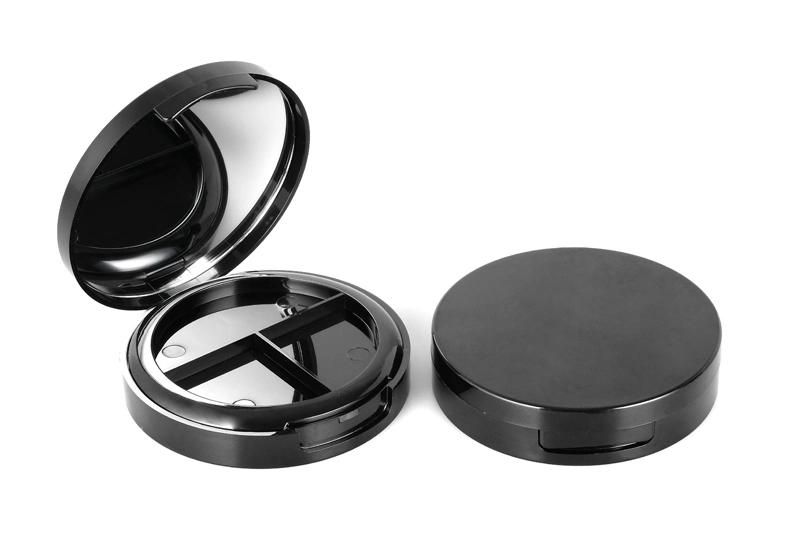 3 Holes Black Round Quality Round Plastic Empty Case Eyeshadow Case with Mirror