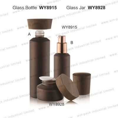 Glass Jar Solid Brown Green Color Bottle Screw Lotion Cap 50g Shiny Gold Pump White Color Pump Glass Serum and Jar