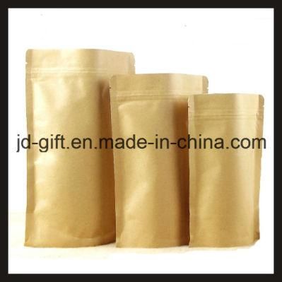 Wholesales Aluminum Kraft Paper Standing Ziplock Food Packaging Bags for Candy, Seeds, Spice, Tea, Dry Food (15*21+4cm)