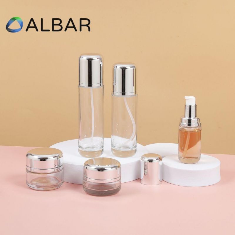 Thick Bottom Clear Crystal Packing Glass Bottles with Silver Caps Press Pumps