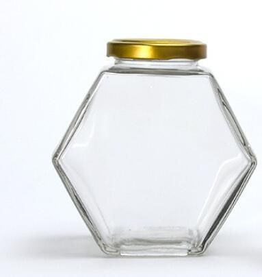 250ml Flat Hexagon Honey Jam Chili Sauce Glass Jars with Metal Lid