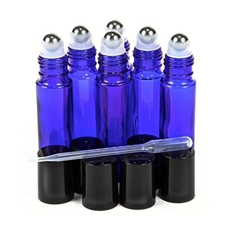 New Empty Cobalt Blue 10ml Glass Roller Bottles with Stainless Steel Metal Roll on Balls for Mixing Essential Oil Perfume