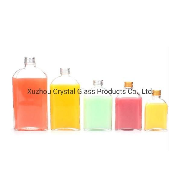 Clear Flat Hip Flask Beverage Packing Cold Brew Coffee Whisky Glass Bottles for Liquor Tea