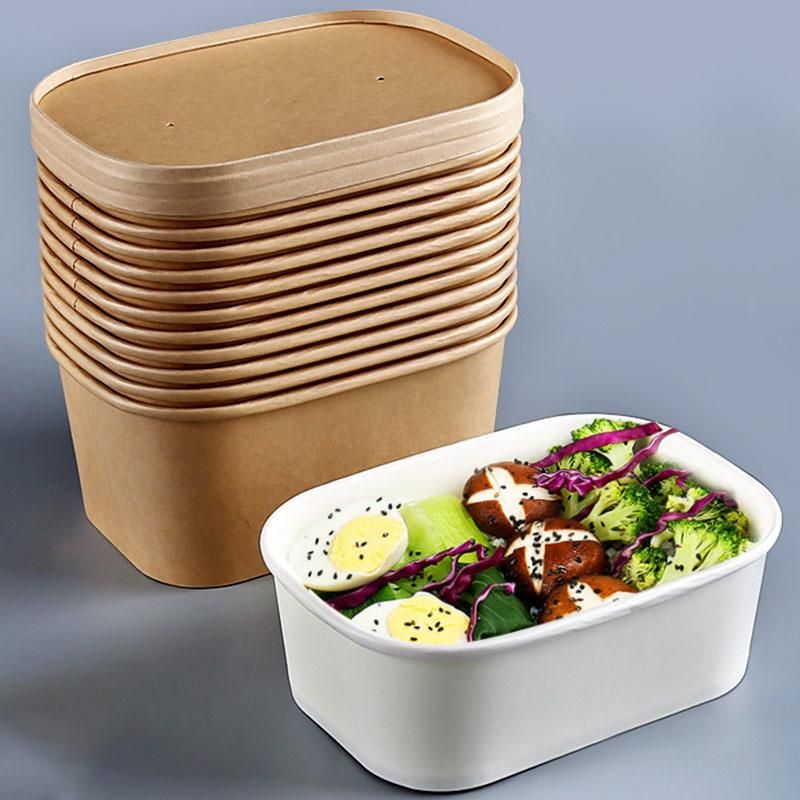 500ml Rectangular Paper Food Bowl Factory Supply Custom Square Paper Salad Bowl Rectangular Paper Bowl