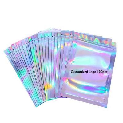 One Side Transparent Hologram Zip Lock Bags Customized Printed Clear Front Resealable Plastic Bags Accessories Zipper Bags