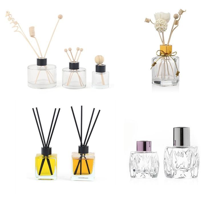 Square Glass Reed Diffuser Bottles 100ml with Bamboo Collar