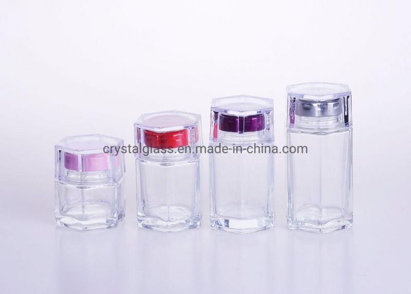 50ml 100ml 150ml 180ml 280ml 360ml 750ml Top Grade Hexagon Glass Honey Jar with Screw Lid and Acrylic Overcap