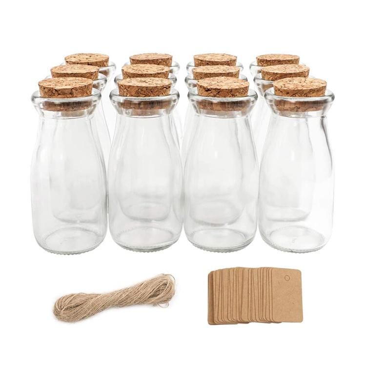 High Quality Empty Transparent Vial Milk 100ml 200ml Glass Jar with Cork Lid