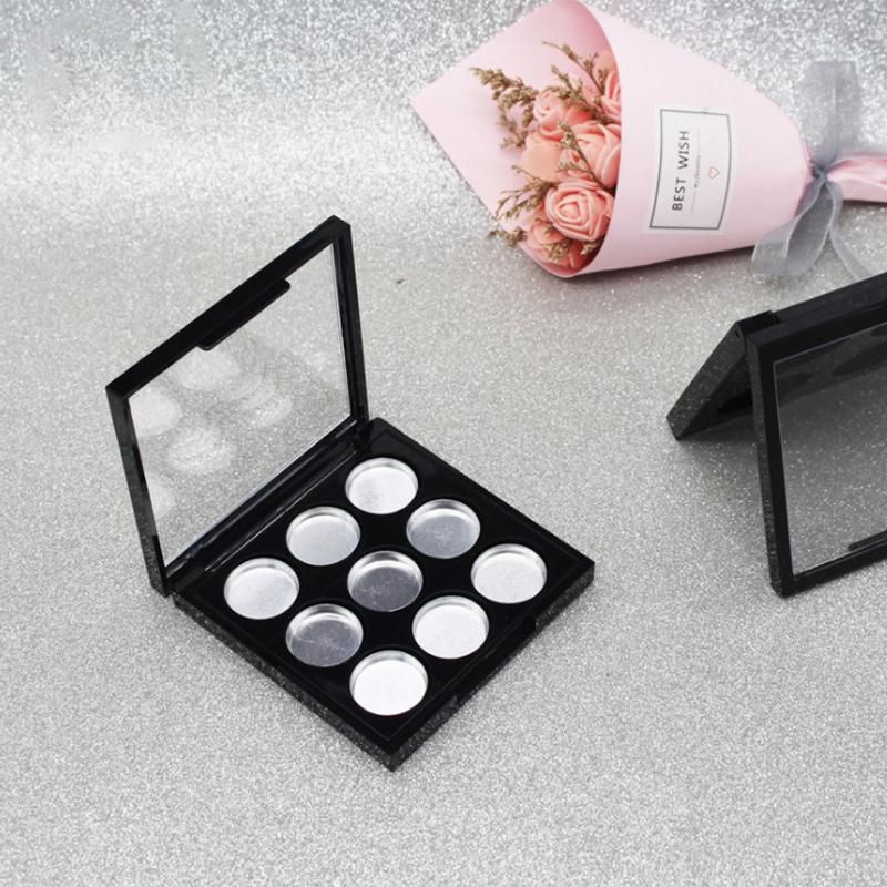 9 Pan Black Compact Custom Design Square Eyeshadow Packaging Palette Case Custom Logo Accepted with Mirror