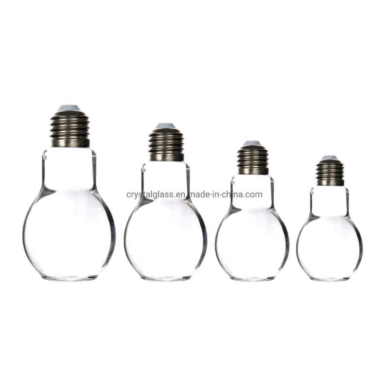 Empty 100ml 250ml 400ml 500ml Transparent Glass Light Bulb Soft Drink Bottle with Lids for Bar