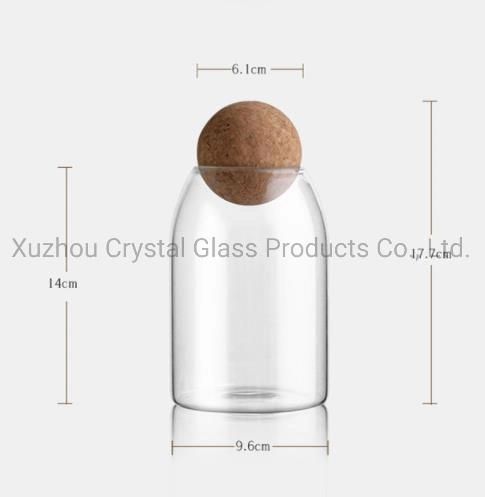 Wholesale 500ml 800ml 1200ml High Borosilicate Glass Food Storage Container Glass Jar with Cork Ball Lid