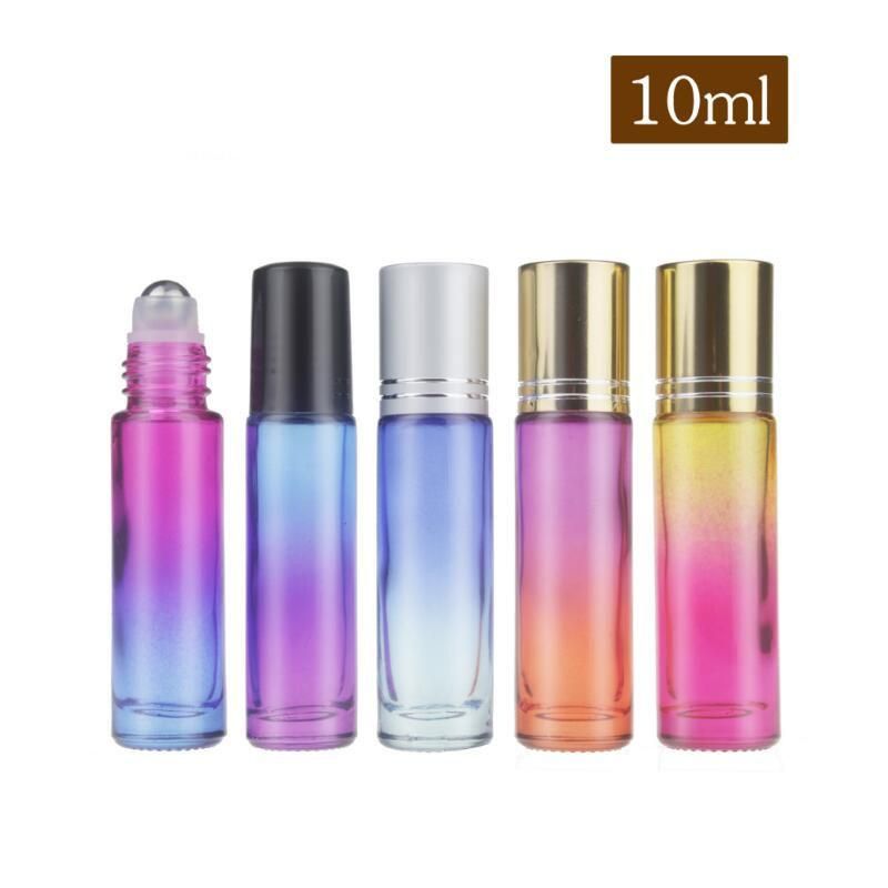 10ml Gradient Color Essential Oil Empty Perfume Bottle 10cc Roller Ball Thick Glass Roll on Durable for Travel