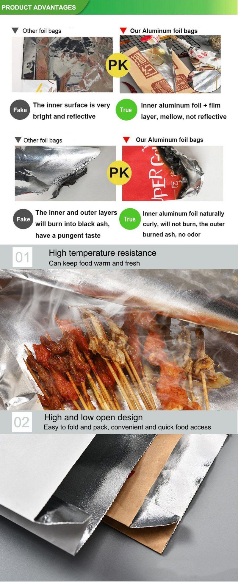 Chicken Lined Food Bag Aluminum Foil Bags for Grilling
