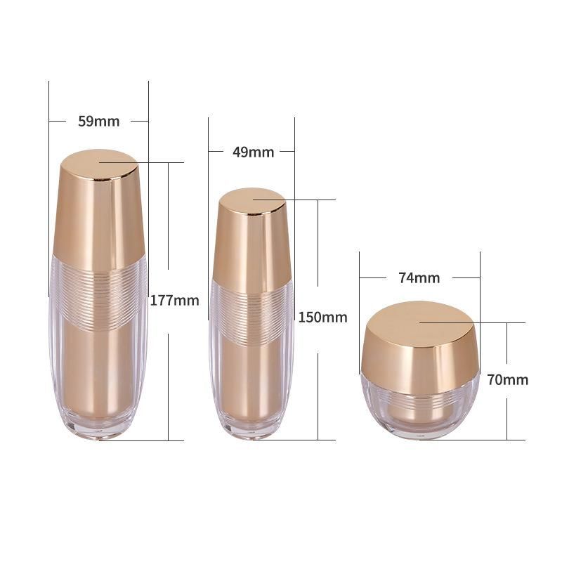 50g 50ml 100ml Luxury Gold Empty Plastic Cream Jar and Bottle Set for Skin Care Products