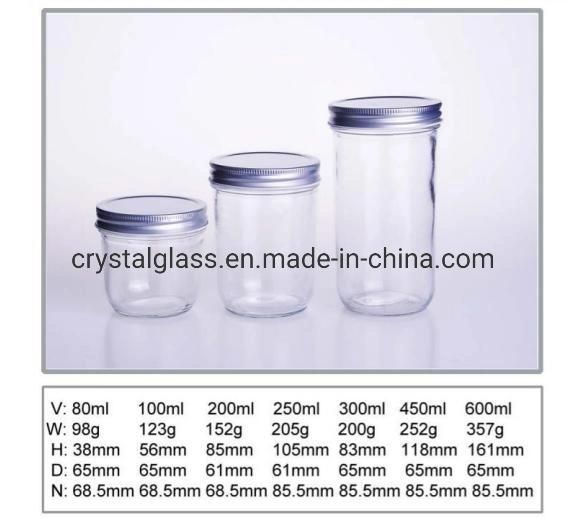Factory Hot Sale Glass Mason Jar Jam Jar Honey Jar with Meta Lid 500ml/300ml/100ml