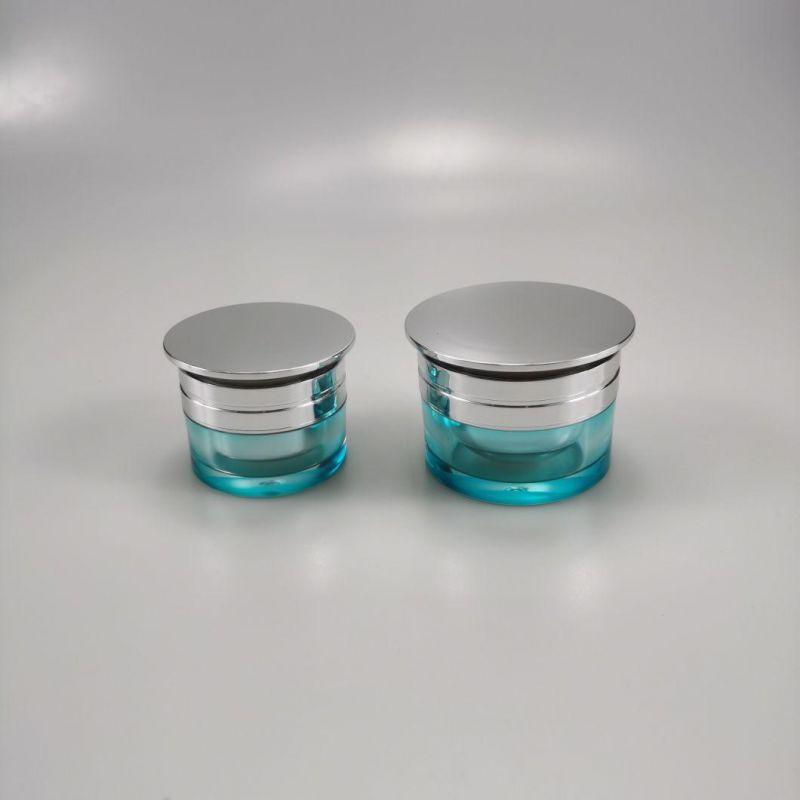 30g 50g Round Blue Acrylic Cream Jar with Mushroom Metallized Silver Lid