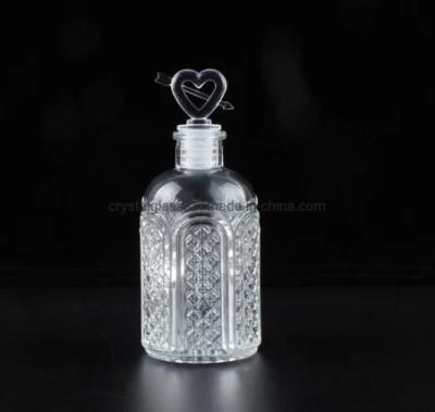 Diamond Carving Cylindrical Glass Essential Oils Aroma Reed Diffuser Bottles 80ml with Silver Caps