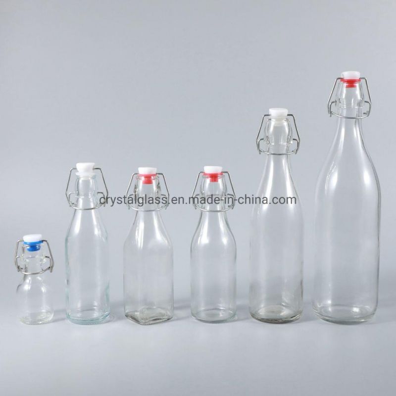 500ml 1 Liter Glass Beverage Juice Milk Bottle with Clip Ceramic Swing Cap for Homemade Wine Bottle