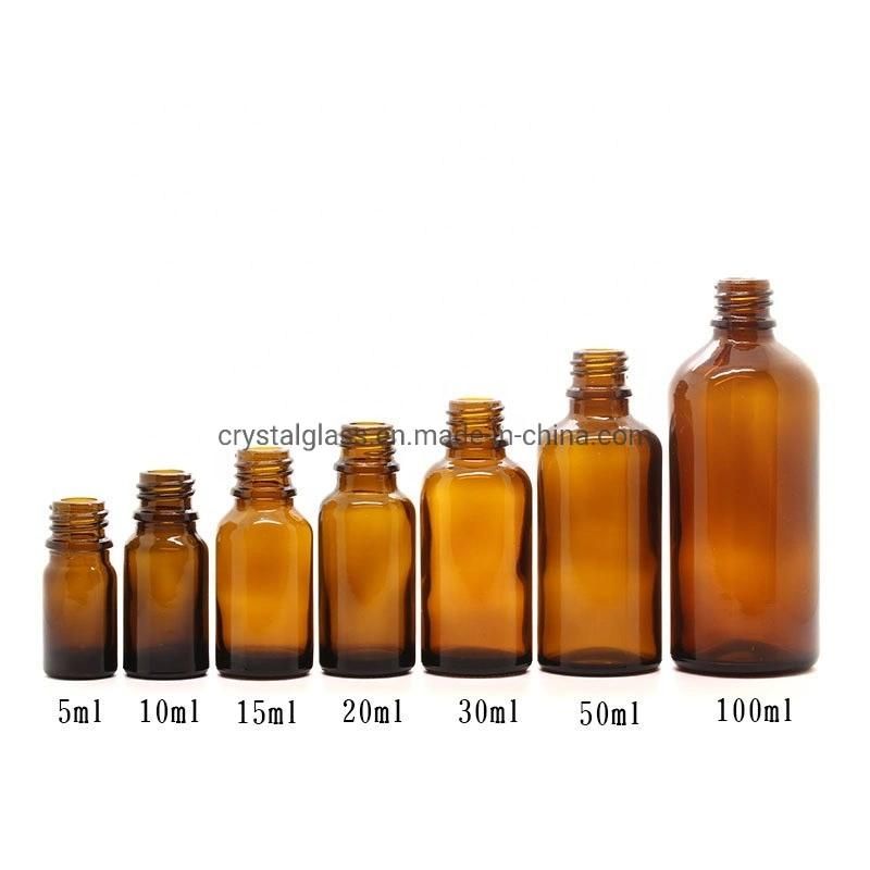 10ml 20ml 30ml 50ml 100ml Amber Glass Cosmetic Essential Oil Bottle with Dropper