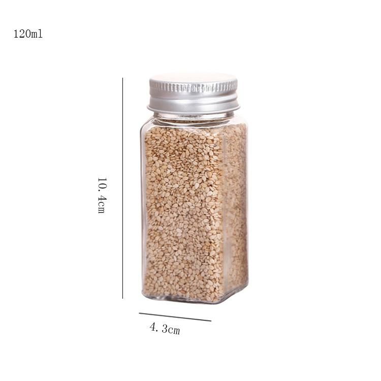 Seasoning Glass Bottle 120ml 4oz Square Pepper Salt Glass Bottle Glass Shaker with Metal Lid