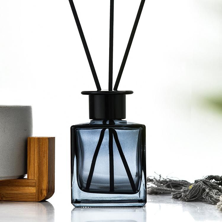 50ml 90ml 200ml Square Clear Reed Glass Diffuser Bottle with Plastic Screw Cap