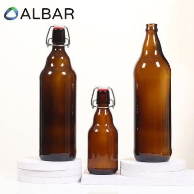 Short Round Glassware Containers Amber Dark Brown Beer Juice Glass Bottles