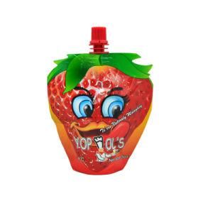 Custom 180ml Beverage Strawberry Shape Plastic Bag Baby Fruit Juice Plastic Packaging Bag with Spout