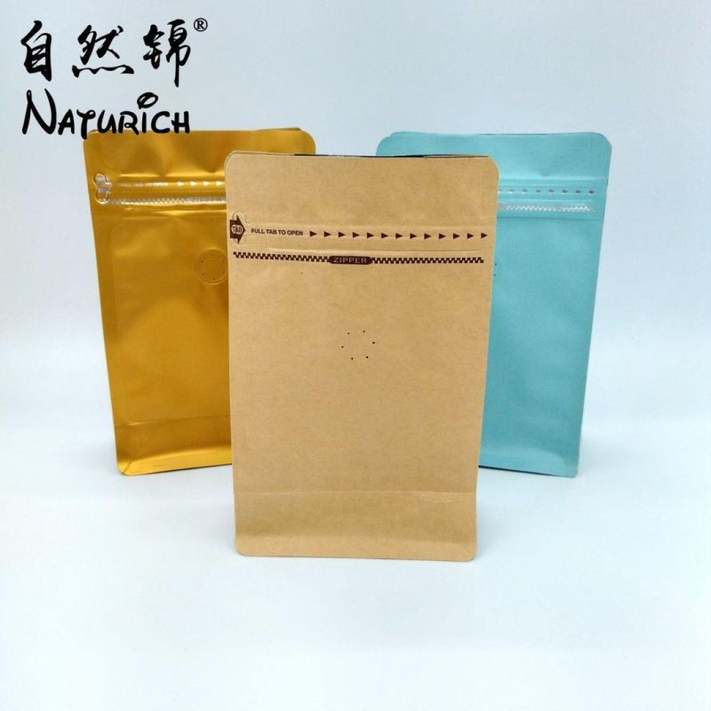 400g Quad Seal Flat Bottom Coffee/Food/Tea/Bread Packaging Bag with Zipper
