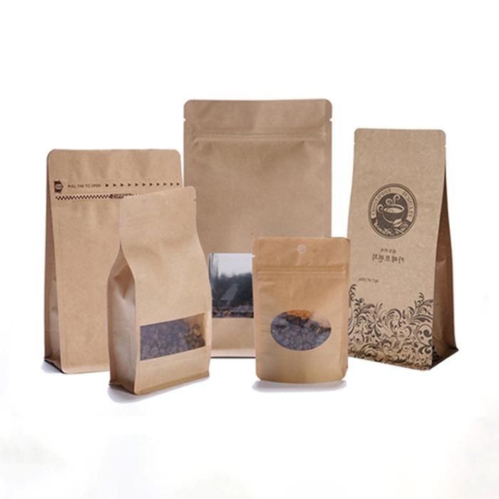 High Quality Ziplock Kraft Paper Flat Bottom Bag Pouch for Coffee