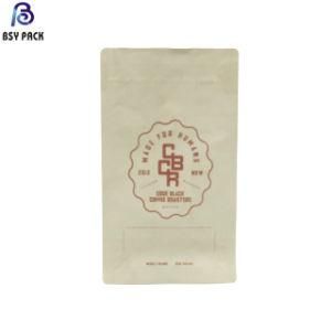 Customized Resealable Zipper Flat Bottom Pouch Moisture Proof Coffee Bean Kraft Paper Packing Bag with Valve