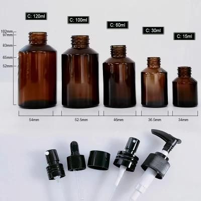 Cosmetic Customized Packaging Matte Amber Oblique Shoulder Essential Oil Dropper Lotion Pump Cream Glass Bottle