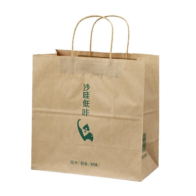 Cheap and Recyclable Kraft Paper for Take Away Food Packing Bag with Twist Handle