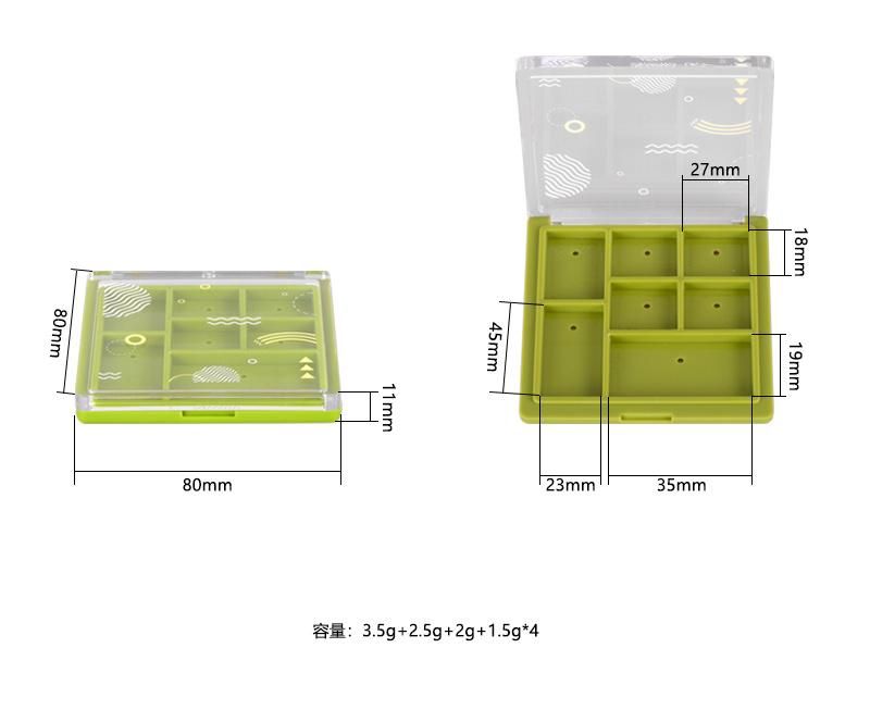 Wholesale 7 Hole Colorful Cosmetic Packaging Eye Shadow Case Plastic Powder Case for Plastic Case