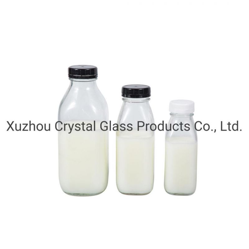 300ml 500ml 950ml Square Shape Glass Milk Bottle with Screw Plastic Cap