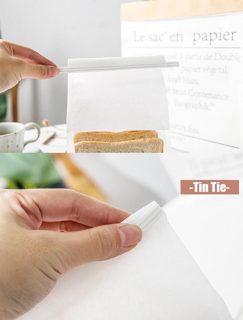 White Food Grade Cotton Paper Bread/Toast Flat Bottom Packaging Bag with Clear Window and Tin Tie