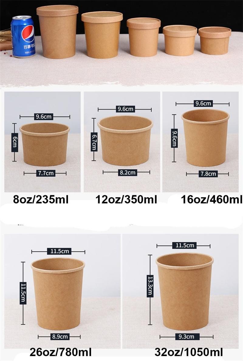 Custom Print Eco-Friendly Disposable Food to Go Packaging Kraft Paper Rice Soup Cup Take Away Salad Bowl with Lid