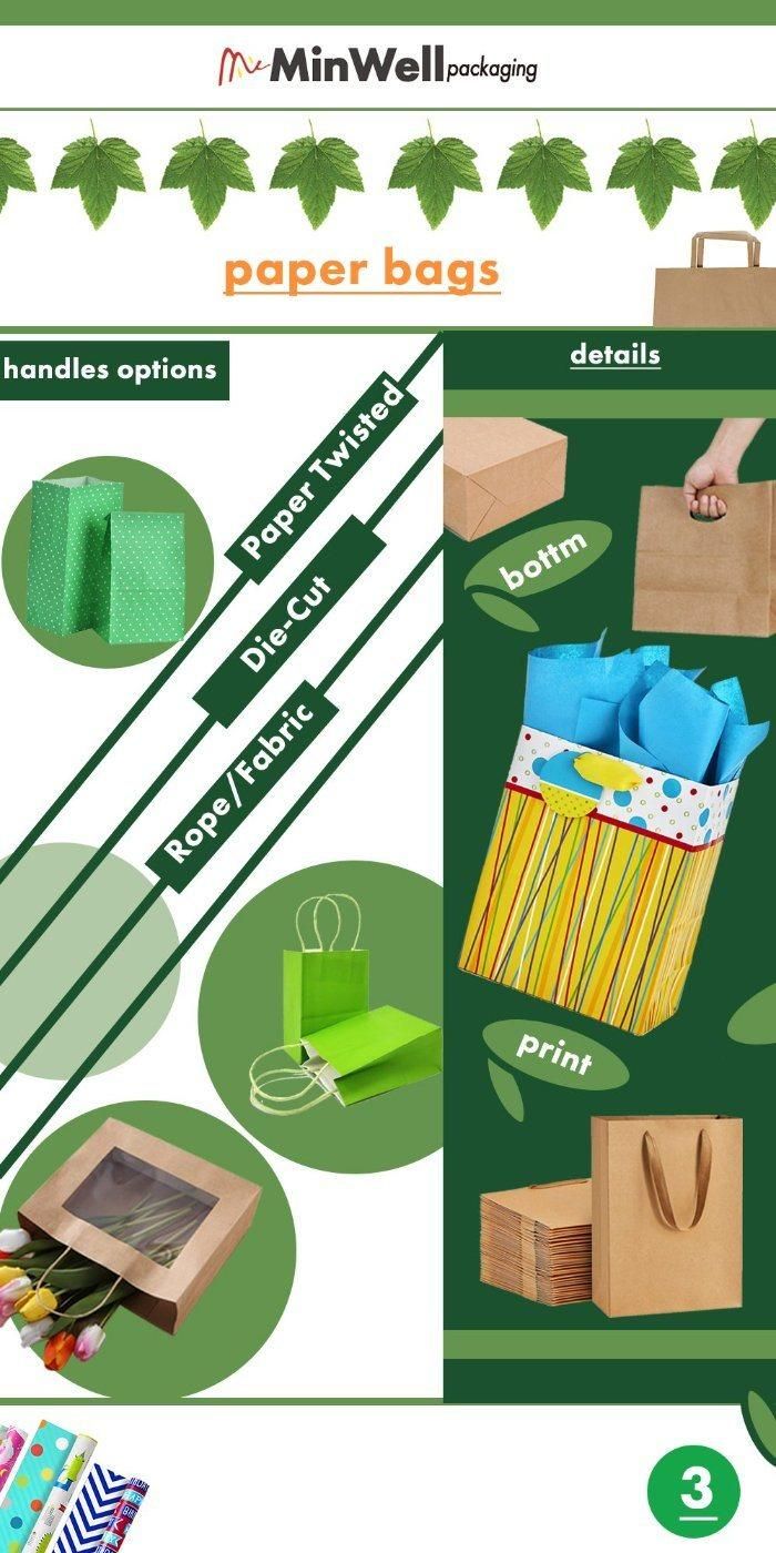 Minwell DIY Brown Small Paper Bags with Handles Bulk Gift Paper Bags, Decors Kraft Birthday Party Favors Grocery Retail Shopping Craft Bags Takeouts Business