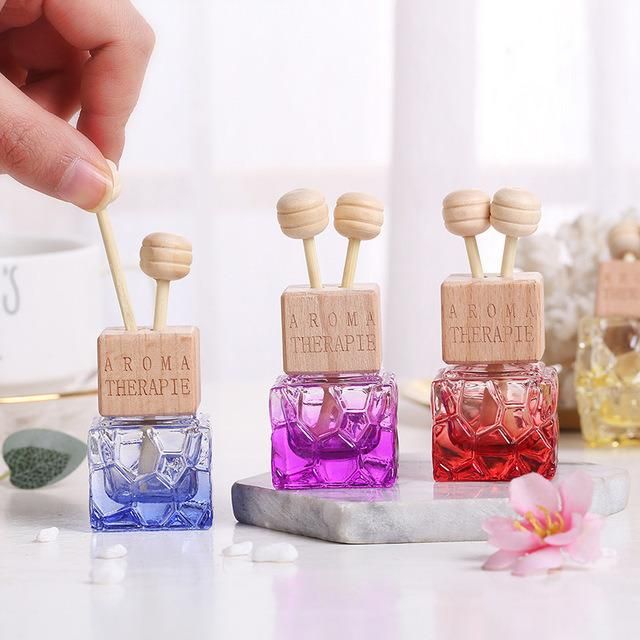 10ml Glitter Rectangular Car Perfume Bottle with Wooden Cap and Reed